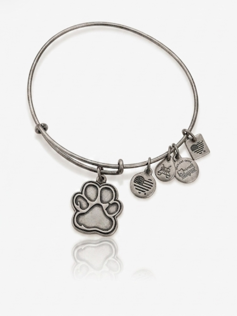 Alex and Ani Paw Print Charm Bangle Bracelet Silver Tone 2016 Animal Lover